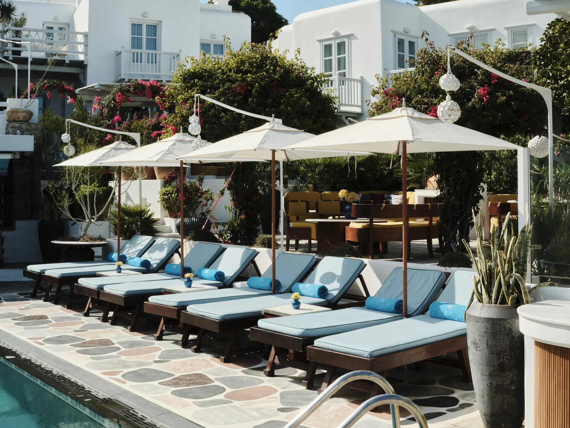 Pool loungers umbrellas