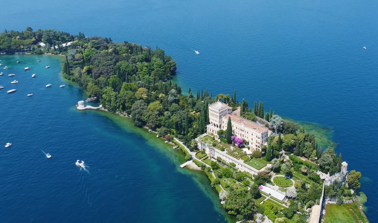 Isola del Garda private island aerial view Lake Garda