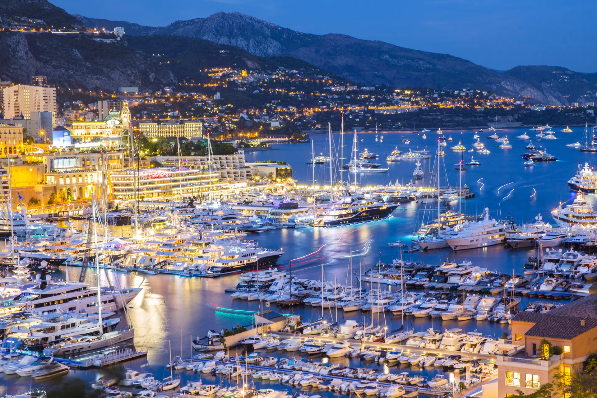 Nice Monaco French Riviera helicopter night harbour