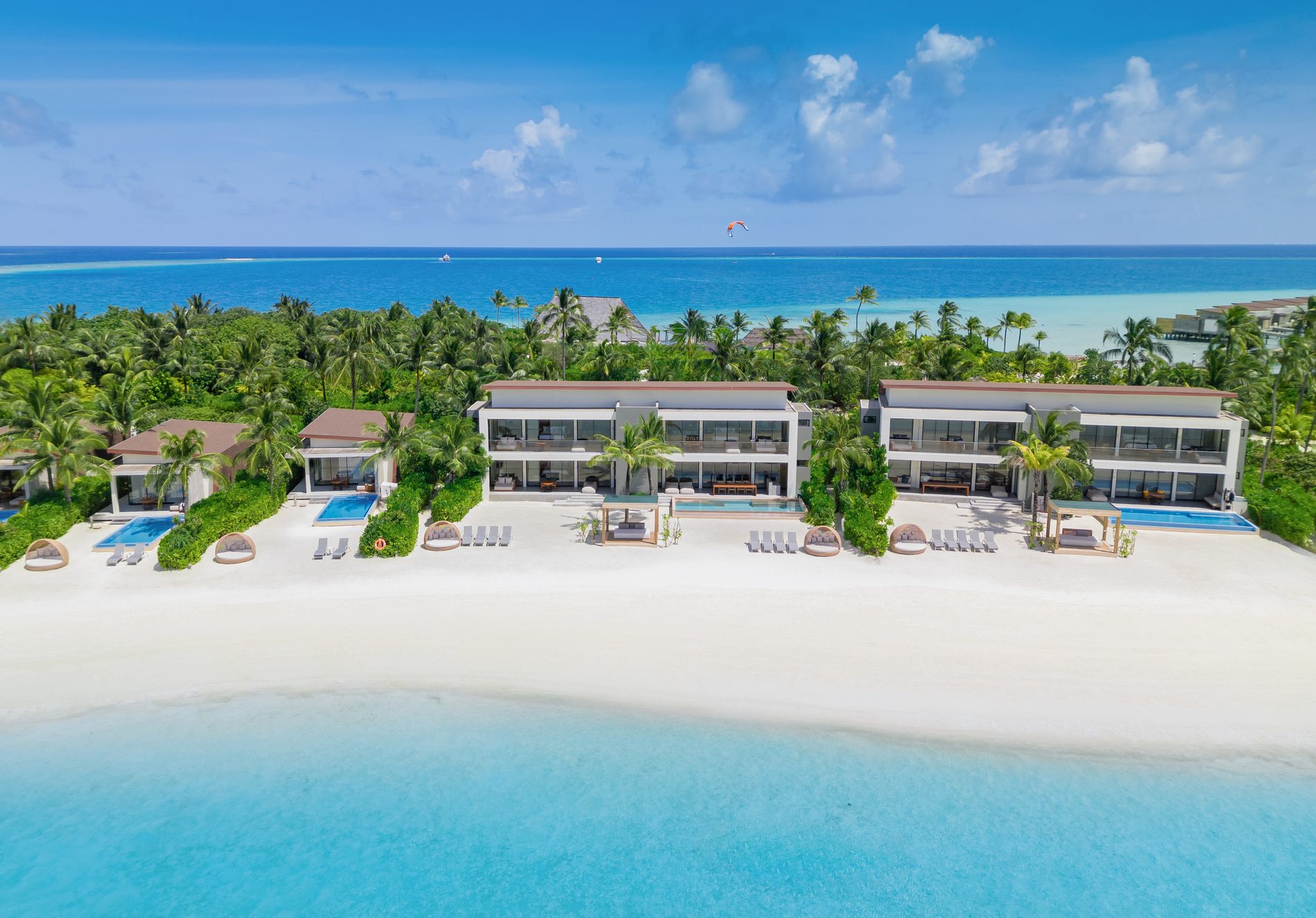 Aerial of beach villas, Kuda Villingili