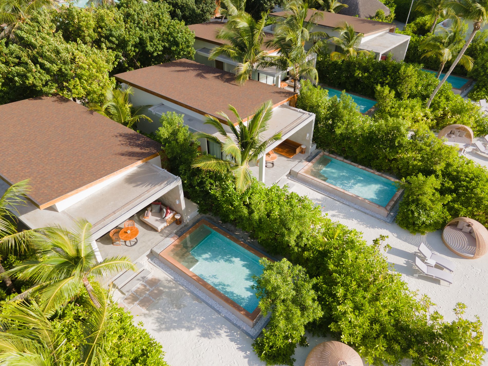 Beach villa with private pool from above, Kuda Villingili