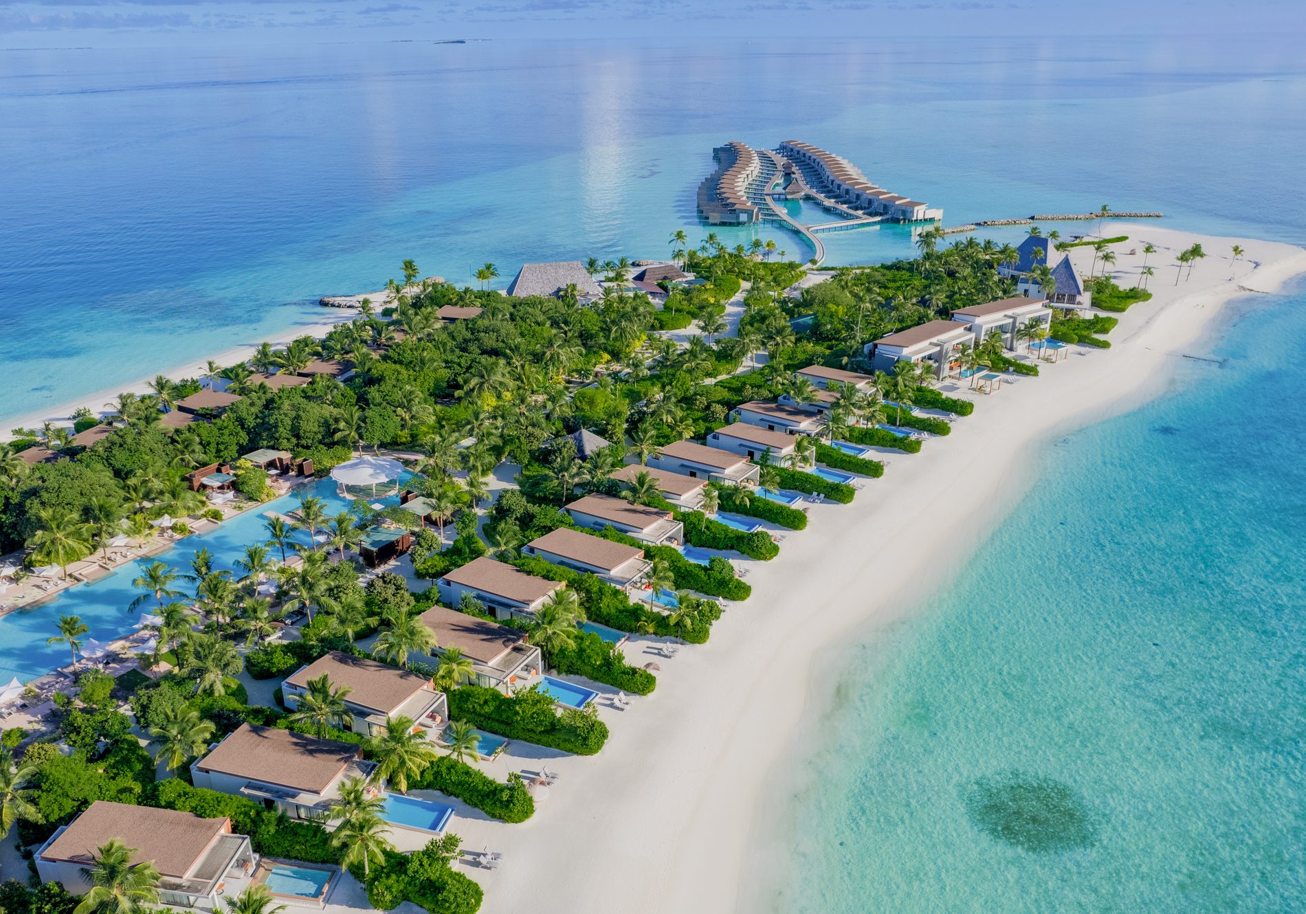 Kuda Villingili, aerial of the private island and beach, Maldives